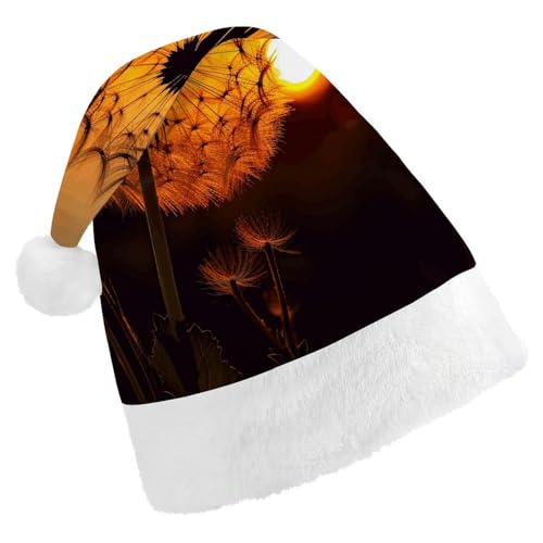 WYUSPGK Weihnachtsmütze Sonnenuntergang Löwenzahn Druck Weihnachtsmütze mit Plüschbesatz Weihnachten Thema Outfit Festliche Nikolausmütze von WYUSPGK