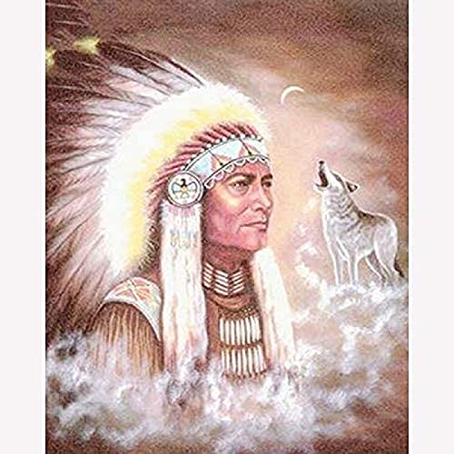 WYWQN Diamond Painting Kits für Erwachsene Indianer Indianer Mann Wolf DIY 5D Diamond Art für Anfänger für Wanddekoration 30x40CM von WYWQN