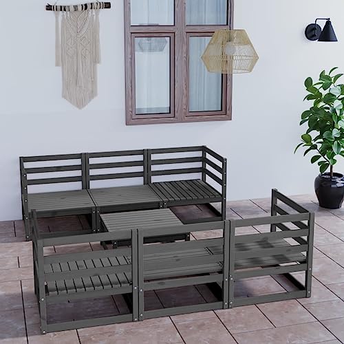 WYYDHGBF Gartenmöbel - 7-teiliges Garten-Lounge-Set aus massivem Kiefernholz in Grau von WYYDHGBF