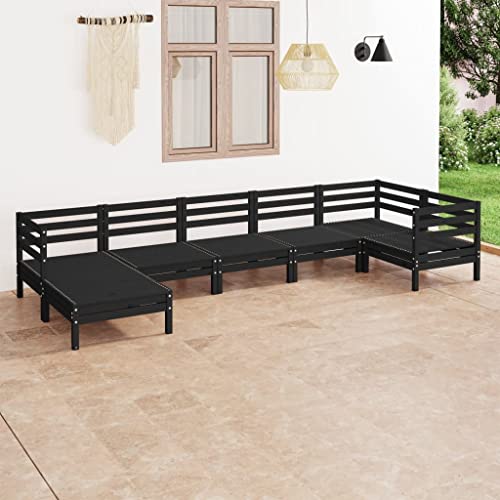 WYYDHGBF Gartenmöbel - 7-teiliges Garten-Lounge-Set aus massivem Kiefernholz in Schwarz - Möbel von WYYDHGBF