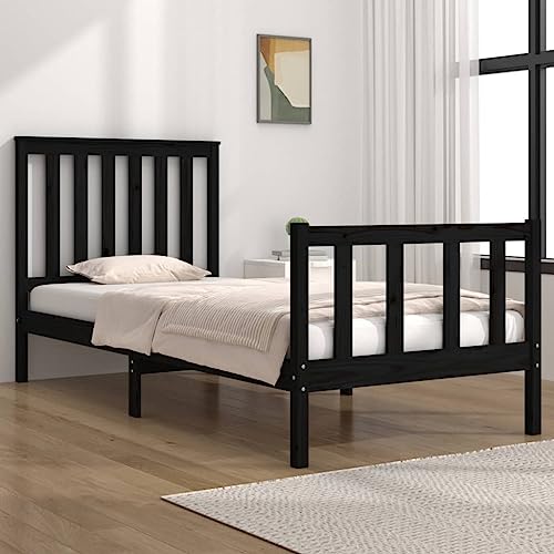 WYYDHGBF Nice Beds & Accessories Betten & Bettgestelle-Bettgestell Schwarz Massivholz Kiefer 75x190 cm Kleines Einzelbett von WYYDHGBF