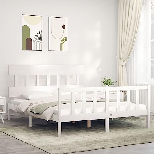 WYYDHGBF Nice Beds & Accessories Betten & Bettgestelle-Bettgestell mit Kopfteil Weiß 160x200 cm Massivholz von WYYDHGBF