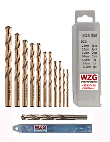 HSS E Co5 Spiralbohrer Metall Bohrer Kernlochbohrer für Metrisches Gewinde WZG Bitte Größe wählen!! (Kernlochbohrer Set 11 Bohrer) von WZ-Gatze