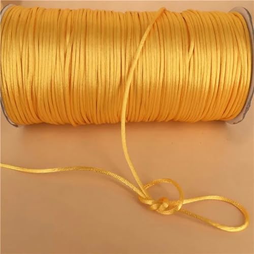 2 mm geflochtene Makramee-Seide, Makramee-Kordel, Seil, Faden, Draht, DIY, chinesischer Knoten, Satin-Armbänder, Herstellung von Perlen, 10–225 Meter, Goldgelb 523–10 Meter von WZBAO