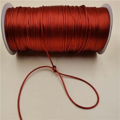 2 mm geflochtene Makramee-Seide, Makramee-Kordel, Seil, Faden, Draht, DIY, chinesischer Knoten, Satin-Armbänder, Herstellung von Perlen, 10–225 Meter, Roter Kaffee 713–100 Meter von WZBAO