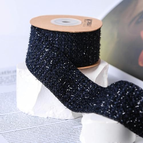 25 mm 40 mm Winter-Tweed-Geflechtstoffband, bestickt, zum Basteln, um Haarschleifen herzustellen, Weihnachtsdekoration, Schrägband aus Baumwollsackleinen, 4 Marineblau, 40 mm, 10 Yards von WZBAO