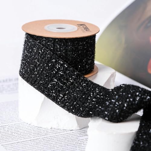 25 mm 40 mm Winter-Tweed-Geflechtstoffband, bestickt, zum Basteln, um Haarschleifen zu machen, Weihnachtsdekoration, Schrägband aus Baumwollsackleinen, 5 Schwarz, 25 mm, 10 Yards von WZBAO