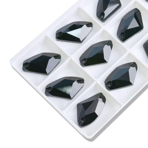 Aufnäh-Strasssteine aus Glaskristall, zwei Löcher, flache Rückseite, farbig, zum Aufnähen, Strasssteine für DIY-Brautkleider/Taschen-Accessoires, Schwarz, 9 x 14 mm, 48 Stück von WZBAO