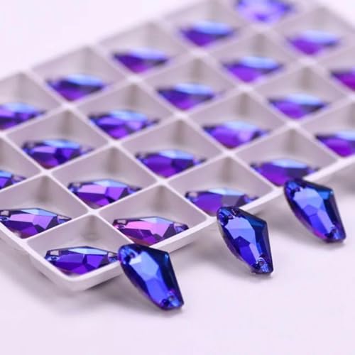 Aufnäh-Strasssteine aus Glaskristall, zwei Löcher, flache Rückseite, farbig, zum Aufnähen, Strasssteine für DIY-Brautkleider/Taschen-Accessoires-Blaue Flamme-12 x 19 mm, 28 Stück von WZBAO