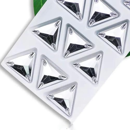 Kristall-Näh-Strassstein, klare AB-Kristallglas-Kristalldreiecke, flache Rückseite, Nähknopf für DIY-Kleidersäcke und Schuhe, Silber, 12 mm, 48 Stück von WZBAO