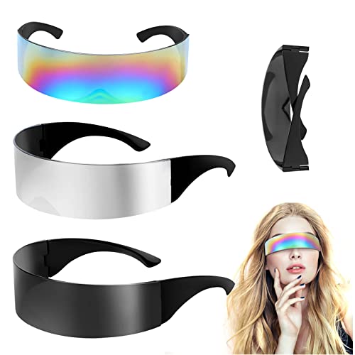 3 Stück Futuristische Sonnenbrille Verspiegelte Partybrille Funbrille Schnelle Brille Rave Sonnenbrille Futuristische Briller Fun Glasses Rollenspiel Halloween Brillen Set für Festivals Rollenspiel von WZDTNL