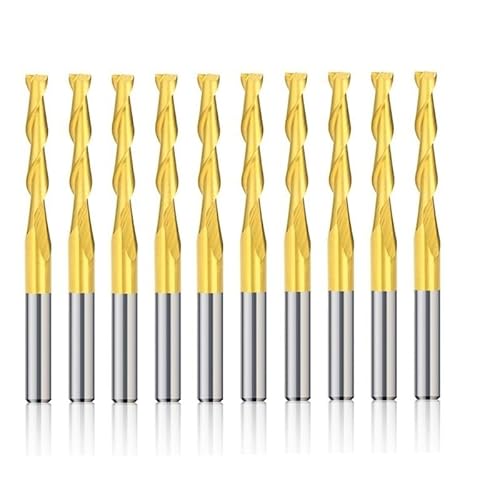 WZFC 2-Flöten-Fräser, 10 Stück, TiN-beschichtete CNC-Fräser, Flache Holzgravur-Bits,3,175 X 2,5 X 15 Mm von WZFC