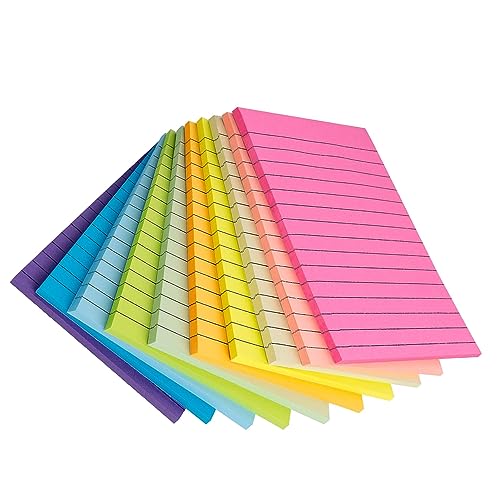 Haftnotizen, 500 Blatt Farbige Haftnotizen Mit Linien, Selbstklebende Notizen, 10 cm x 15 cm Farbige Notizblöcke, Geeignet für Büro Und Heimstudenten (10 Farben） von WZHHDM