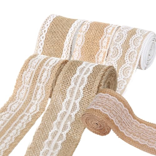 Juteband mit Spitze, 6x2M Vintage Basteln Jutebänder, Jute Spitze Dekoband für DIY Handwerk Weihnachten Deko Hochzeit Party Basteln Geschenkband von WZHHDM