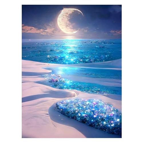 WZHHDM Diamond Painting, 5D Diamond Painting Kits für Erwachsene, Gemälde nach Zahlen Diamant Kunst Malerei Stickerei Set Kreuzstich Bilder für Home Wand Décor 30 x 40 cm Gem Beach von WZHHDM