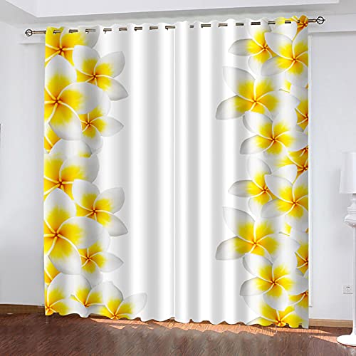 WZIKZFH 3D Verdunkelungsvorhänge Gelb Weiß Blumen Blickdichte Gardinen Verdunkelungsvorhang - Lichtundurchl Vorhang Mit Ösen Für Schlafzimmer Geräuschreduzierung, 2Er Set 2.7M X 2.15M von WZIKZFH