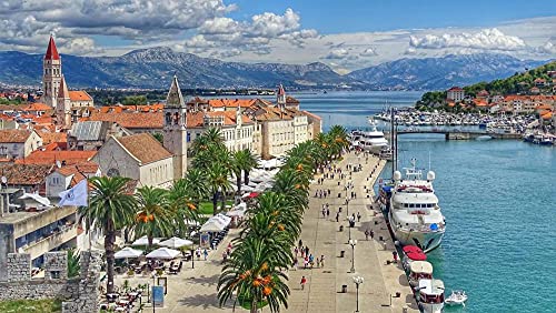 WZXHN Malen Nach Zahlen Erwachsene, DIY Handgemalt ?lgem?lde KitsLeinwand Stadt Meer Architektur Reisen Kroatien Trogir Himmel DIY-?lgem?lde-Kit-Mit Rahmen von WZXHN