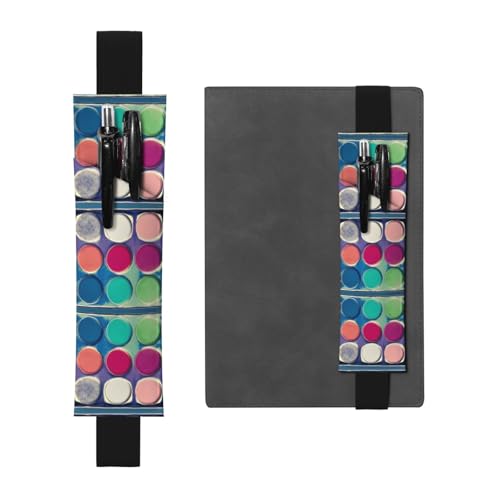 Schwarzes Leder-Stifthalter, Lesezeichen, rund, Farbpalette, Bild, Premium-PVC-Leder, elastisches Band, Design für Notizbücher, Tagebücher und Planer Schwarzes Leder-Stifthalter, Lesezeichen, rund, Farbpalette, Bild, Premium-PVC-Leder, elastisches Band, Design für Notizbücher, Tagebücher und Planer von WZYWHJ