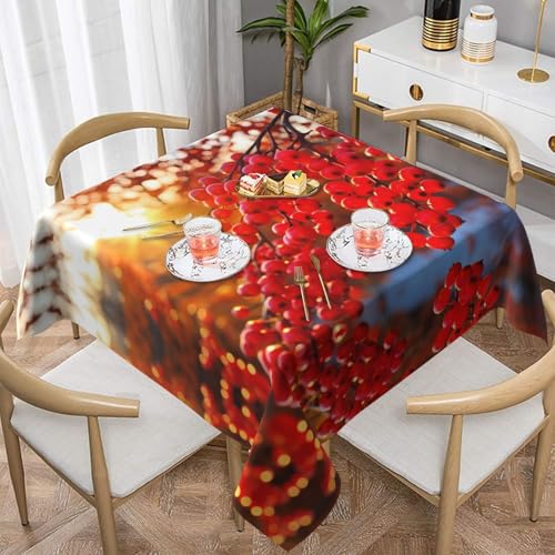 WZYWHJ Quadratische dekorative Tischdecke, 137,2 x 137,2 cm, Couchtischdecken, waschbar und wiederverwendbar, kleiner roter Beeren-Druck von WZYWHJ