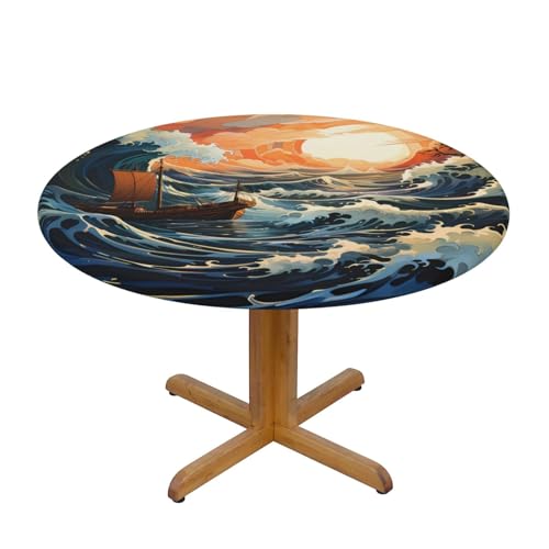 WZYWHJ Runde Tischdecke mit Meeres- und Segelbild, wasserdicht, knitterfrei, für Esstischdekoration, Tischdecke WZYWHJ Runde Tischdecke mit Meeres- und Segelbild, wasserdicht, knitterfrei, für Esstischdekoration, Tischdecke von WZYWHJ