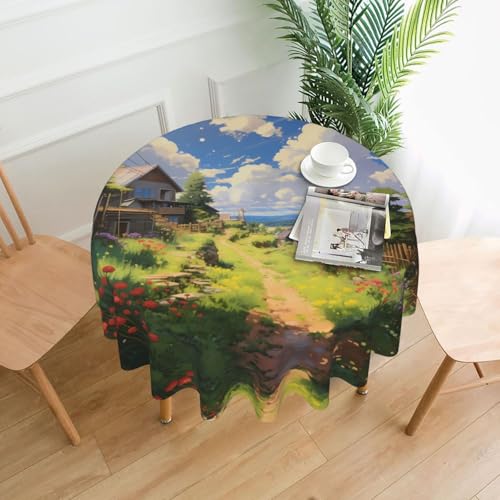 WZYWHJ Runde dekorative Tischdecke mit Countryside Village Print, 152,4 cm, kann gewaschen und wiederverwendet werden, für runde Tische, Esstisch, Couchtisch von WZYWHJ