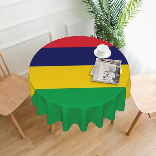 WZYWHJ Runde dekorative Tischdecke mit Flagge von Mauritius, 152,4 cm, kann gewaschen und wiederverwendet werden, für runde Tische, Esstisch, Couchtisch von WZYWHJ