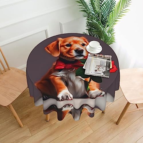 WZYWHJ Runde dekorative Tischdecke mit Gentleman-Like-Hunde-Aufdruck, 152,4 cm, kann gewaschen und wiederverwendet werden, für runde Tische, Esstisch, Couchtisch von WZYWHJ