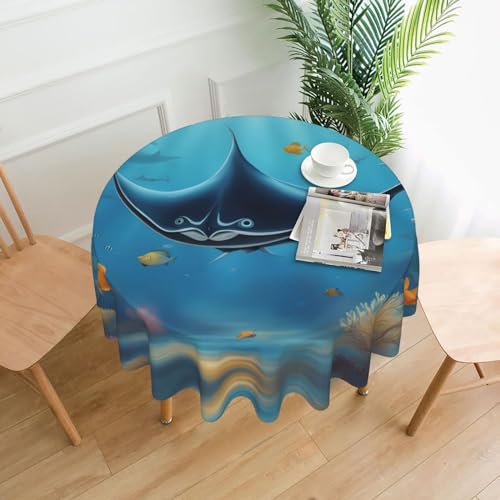 WZYWHJ Runde dekorative Tischdecke mit Manta-Rochen und Fisch-Aufdruck, 152,4 cm, kann gewaschen und wiederverwendet werden, für runde Tische, Esstische, Couchtische von WZYWHJ