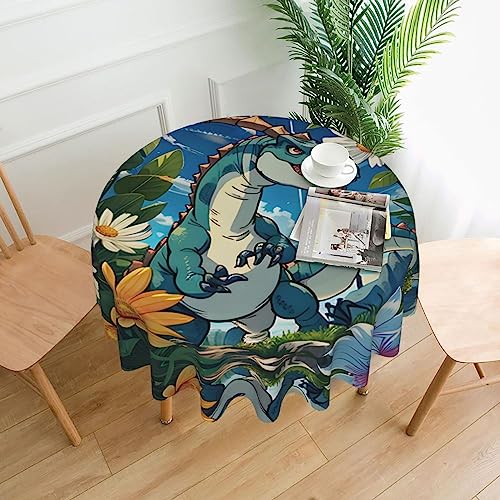 WZYWHJ Runde dekorative Tischdecke mit niedlichem Dinosaurier-Druck, 152,4 cm, kann gewaschen und wiederverwendet werden, für runde Tische, Esstisch, Couchtisch von WZYWHJ