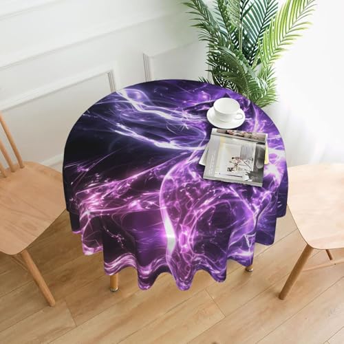 WZYWHJ Runde dekorative Tischdecke mit violettem Katzendruck, 152,4 cm, kann gewaschen und wiederverwendet werden, für runde Tische, Esstisch, Couchtisch von WZYWHJ