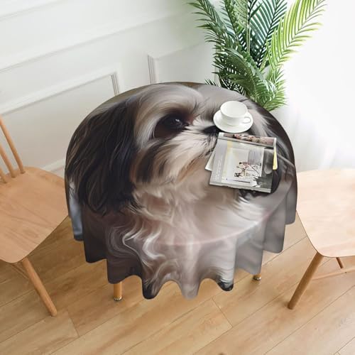 WZYWHJ Shih Tzu Tischdecke, rund, dekorativ, mit Hundemotiv, 152,4 cm, kann gewaschen und wiederverwendet werden, für runde Tische, Esstisch, Couchtisch von WZYWHJ