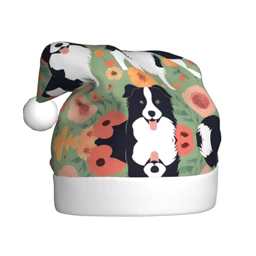 WZYWHJ Weihnachtsmütze für Erwachsene – Ornament-Stirnband für Feiertage, Partys und Kostümveranstaltungen, Border Collie, Blumenmuster von WZYWHJ