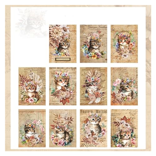 WaLdor Scrapbook-Zubehör 30 Stück Vintage Collage Material Papier Garten Katze Serie Blume DIY Dekoration Label Aufkleber Album Notebook Handwerk Scrapbooking Scrapbook-Aufkleber (Color : C) von WaLdor