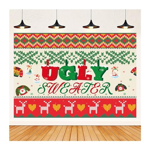 Weihnachts-Veranda-Schild-Dekorationen Christmas Background Fabric, Christmas Ugly Sweater Banner, Christmas Party Decorations, Holiday Photo Background Weihnachtsdekoration für drinnen und draußen ( von WaLdor