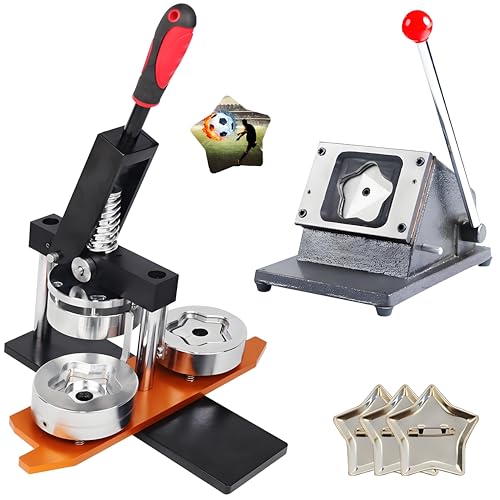 WaaYb Buttonmaschine, Pin-Herstellungs-Abzeichenpresse 58 x 58 mm Pentagramm mit Cutter und 100 Sets Zubehör, ergonomische Stanzpresse mit Bogengriff für DIY-Geschenkset, mehrere Größen von WaaYb