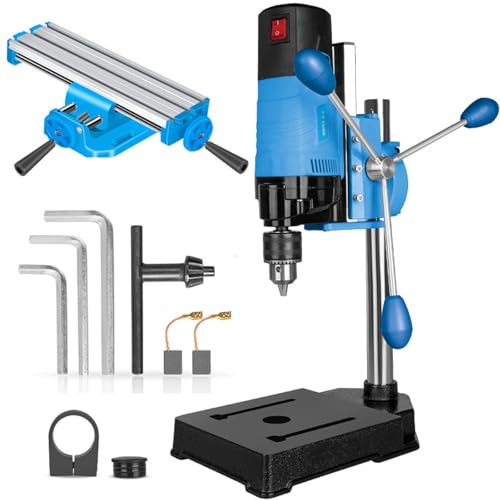 WaaYb Tischbohrmaschinenständer, 1200 W Mini-Tischbohrmaschine, 80 mm Hub/38–50 mm Klemmung, 2800 U/min Säulenbohrmaschine mit Schraubstock um 90° drehbar zum Bohren oder Schneiden von Holz-/Eisen von WaaYb