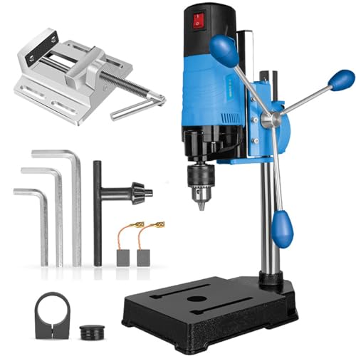 WaaYb Tischbohrmaschinenständer, 1200 W Mini-Tischbohrmaschine, 80 mm Hub/38–50 mm Klemmung, 2800 U/min Säulenbohrmaschine mit Schraubstock um 90° drehbar zum Bohren oder Schneiden von Holz-/Eisen von WaaYb