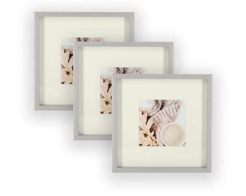 Wackadoo 3er Set Holz Bilderrahmen Set, FSC® Holzrahmen Silber Fotowand Bilderrahmen groß Fotogalerie Wandcollage Fotorahmen mit Glasscheibe mit Passepartout (13x13 cm) von Wackadoo