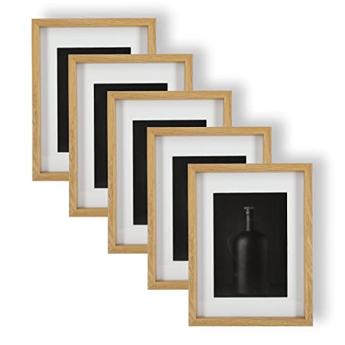 Wackadoo® 5er Set Holz Bilderrahmen, FSC® Holzrahmen Fotogalerie Fotorahmen mit Glasscheibe mit Passepartout (13 x 18 cm) von Wackadoo