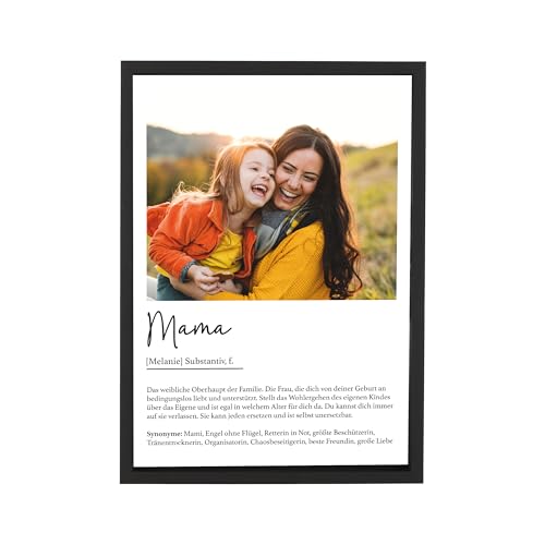 Wackadoo Bilderrahmen Personalisiertes Poster Mama - Wandbild mit Foto und Text - auf hochwertigem Papier - Holz Bilderrahmen und Glasscheibe Definition Mama Geschenkidee von Wackadoo