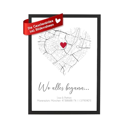 Wackadoo Bilderrahmen Poster Wo alles begann, Koordinaten, mit Holz Bilderrahmen und Glasscheibe, fotogeschenke personalisiert, valentinstag geschenke für ihn sie, personalisiertes geschenk von Wackadoo