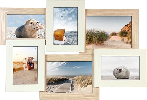 Wackadoo Bilderrahmen Collage Holz für 6 Fotos 10x15 cm ud 13x18 cm Wanddekoration Bilderrahmen querformat wand deko Wandgalerierahmen Fotorahmen Collage Bilderrahmencollage picture frame von Wackadoo