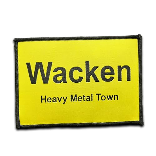 Wacken Open Air - Patch Ortsschild - Aufnäher für Kutte und Weste, gelb, zum aufbügeln von Wacken Open Air