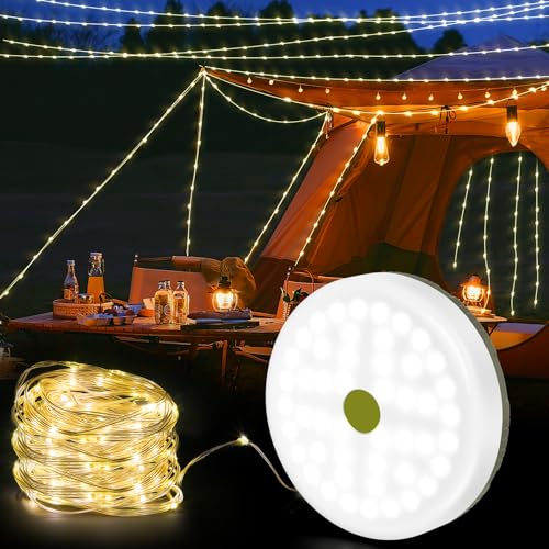 Campinglampe mit 20M LED Lichterkette, Lichterkette Camping Dimmbar, Wiederaufladbarer USB-Akku, LED Zeltleuchte, Camping Lichterkette für Camping Party Terrasse Garten von Wadlhk