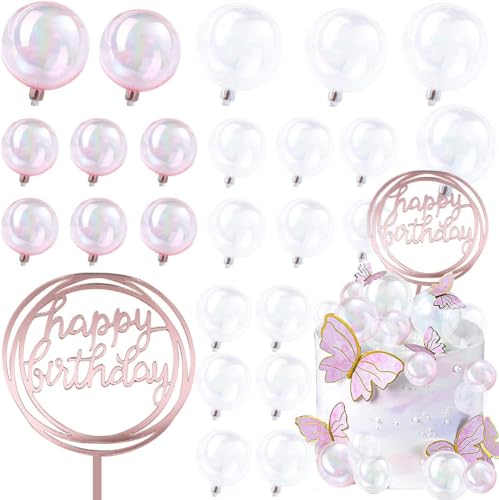 WahYikHo KugelnTortendeko, 25PCS Tortendeko Geburtstag Mädchen, Happy Birthday Tortendeko, Cupcake Topper Bubble Bunte Ball,Kortendeko für Hochzeit Jahrestag Baby Dusche Party von WahYikHo