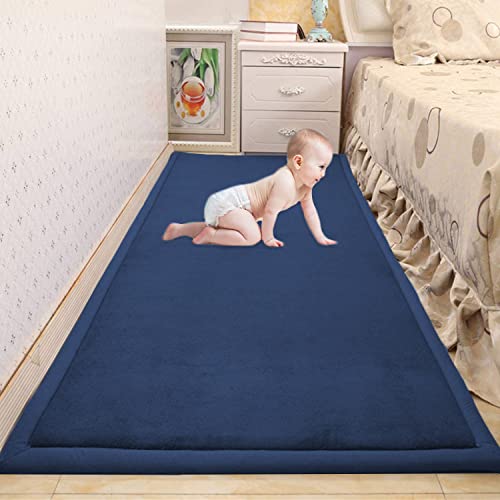 Waigg Kii Baby-Krabbelmatte, großer Teppich, weicher Korallensamt, rutschfeste Tatami-Yogamatte, weicher Teppich für Wohnzimmer, Schlafzimmer (50 x 150 x 2 cm, Marineblau) von Waigg Kii