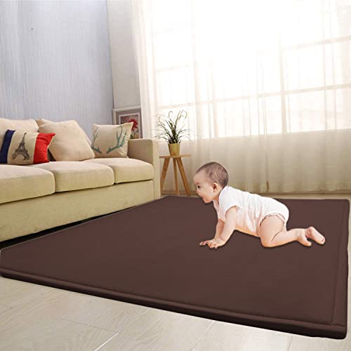 Waigg Kii Großer Teppich, Korallen-Samt, Baby-Spielmatte, dicker Teppich, Krabbelteppich, Tatami-Yogamatte, rutschfeste Bodenmatte, Übungsunterlagen (60 x 80 cm, dunkelbraun) von Waigg Kii