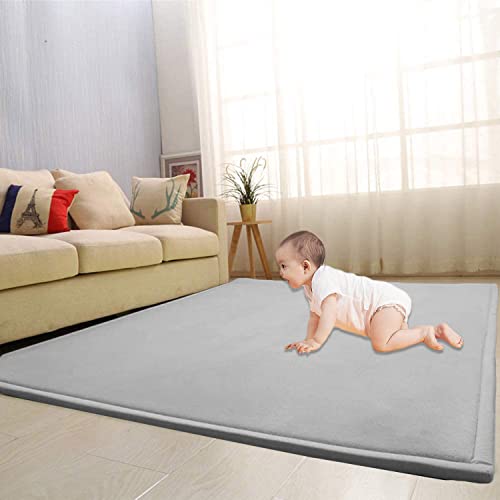 Waigg Kii Großer Teppich, Korallen-Samt, Baby-Spielmatte, dicker Teppich, Krabbelteppich, Tatami-Yogamatte, rutschfeste Bodenmatte, Übungsunterlagen (60 x 80 cm, grau) von Waigg Kii