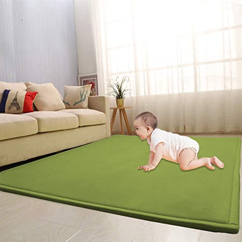 Waigg Kii Großer Teppich, Korallen-Samt, Baby-Spielmatte, dicker Teppich, Krabbelteppich, Tatami-Yogamatte, rutschfeste Bodenmatte, Übungsunterlagen (90 x 90 cm, hellgrün) von Waigg Kii