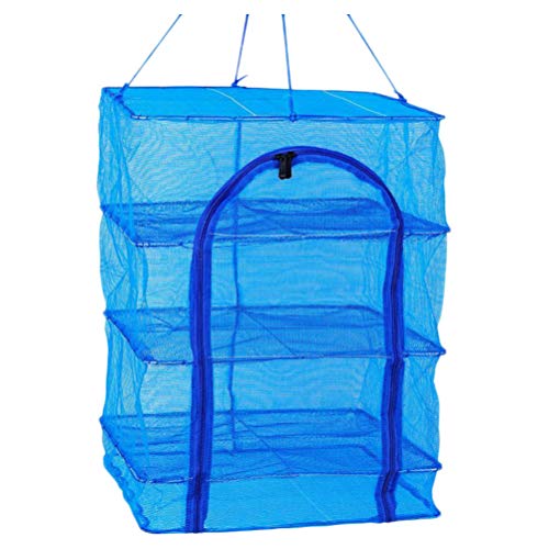 Trocknungsnetz 4 Schichten Faltbare Mesh Trockennetz Hanging Drying Net zum Aufhängen Hängende Korb mit Reißverschluss für Fisch Pflanze Spielzeug 66X35X35cm Blau von Wakauto